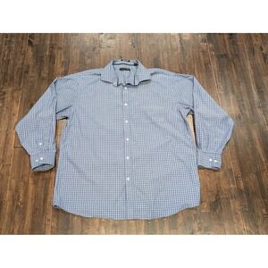 Tommy Hilfiger Shirt Mens Extra Large Blue Plaid Stretch Button Up Wrinkle Free